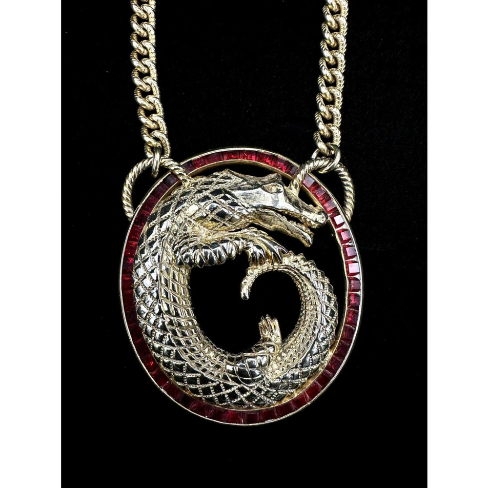 RARE Lucien Piccard Alligator Necklace vintage 2” Pendant